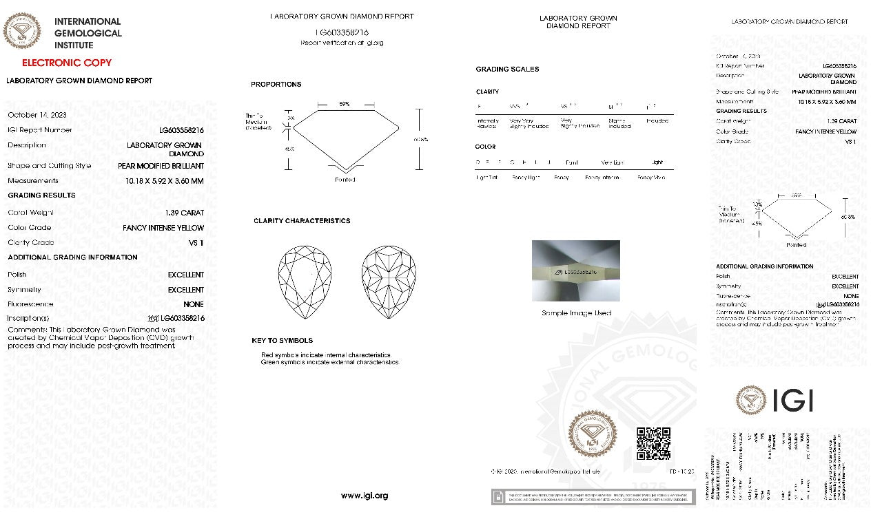 1.39 Carats Yellow Pear Brilliance